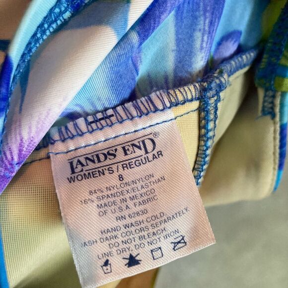 LANDS END Floral Green Tropical Leaves One Piece Swimsuit Womens Size 8 - Picture 12 of 15